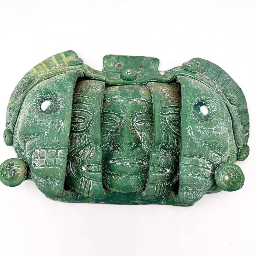 Vintage Mesoamerican Triple‎ Death Mask Three Ages of Man Wall Art Green
